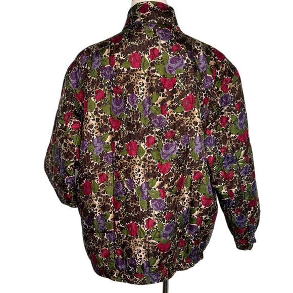 Vintage 100% silk rose floral animal print bomber jacket size medium M - Picture 5 of 8